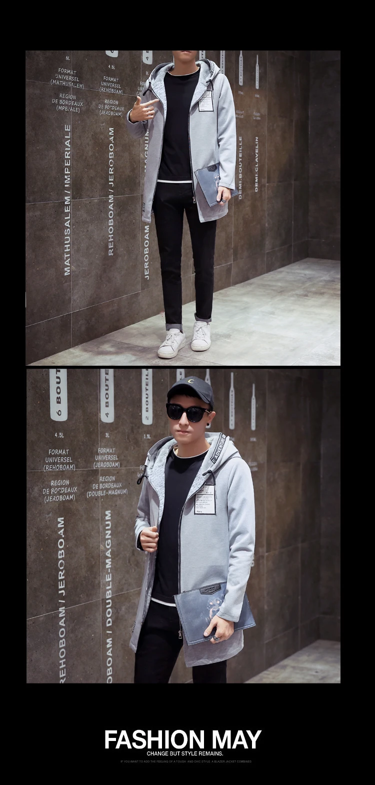 New Style Men Autumn And Winter plus Velvet Warm Cotton-padded Clothes Korean-style Slim Fit Trend Handsome Mid-length King