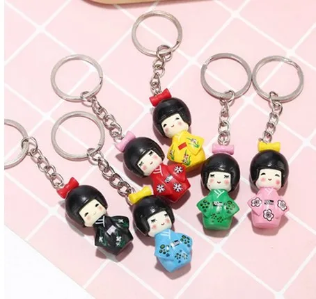 

lot of 60pcs Japanese KOKESHI Doll Key chain Metal Key Ring Charms Party Gifts Jewelry wholesale