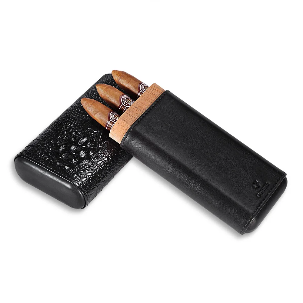 COHIBA Leather Cedar Wood Cigar Case Travel Portable Humidor Box Fit 3 Cigars Luxury Moisturizing With | Дом и сад