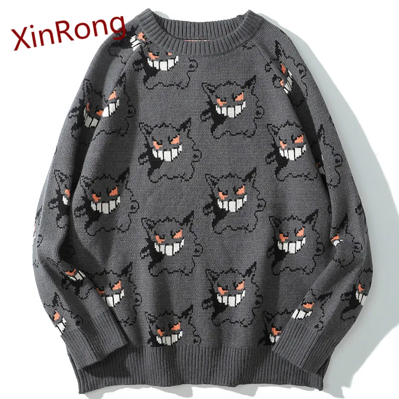 

Harajuku Japanese cartoon devil sweater pullover O-neck loose long-sleeved fashion casual couple tide wild sweater street style