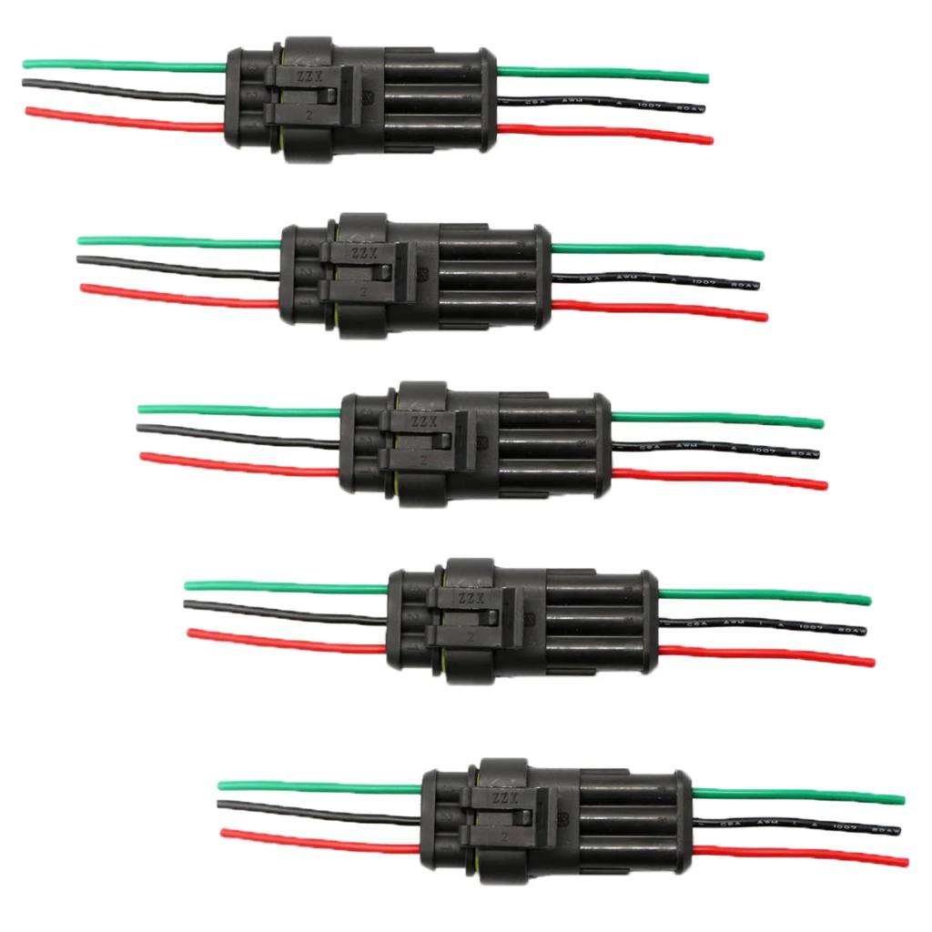 Support 3 Pin Way Car Auto Waterproof Electrical Connector Plug Socket Kit with Wire AWG Gauge Marine Pack of 5