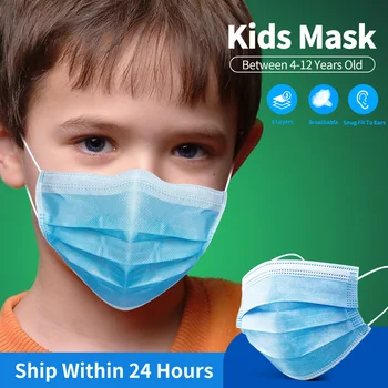 

50pcs Kids Mask High-quality Disposable 3 layers Non-Woven Filter Mouth Mask Breathable Child Face Masks for Germ Protection