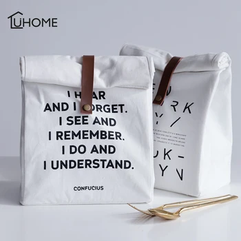 

Large-Capacity Fresh Cooler Bags Aluminum Foil Insulation Bag White Letter Print Portable Lunch Bag Convenient Lunch Box