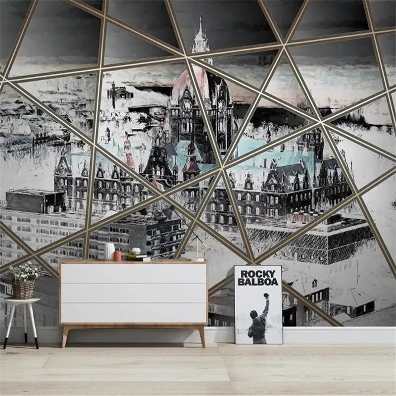 

Large 3D wallpaper mural custom hand-painted Nordic city architecture geometric line TV sofa background wallpaper mural