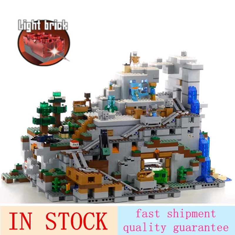 Baratos 831 18032 la cueva de montaña con Kit de luz bloques de construcción ladrillos mi mundo clon Compatible con 21137 regalos de cumpleaños
