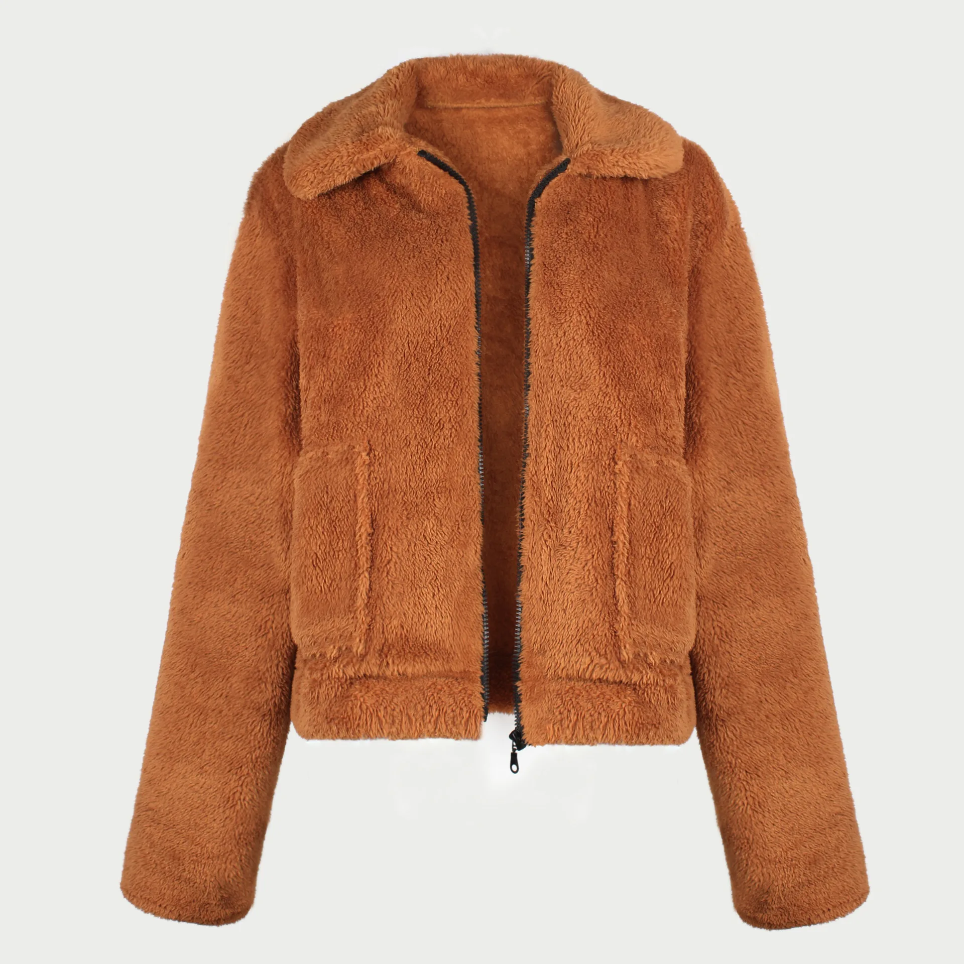 

F0151 European and American Women's Clothing Autumn and Winter 2019 Fashion Casual Faux Fur Jacket Plush Coat