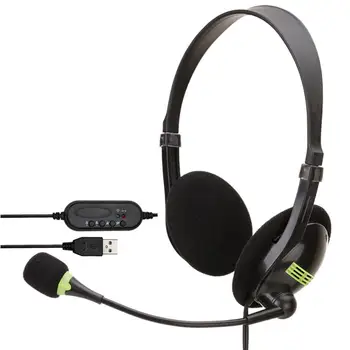 

USB Wired Stereo Headphones with Microphone Head Mounted Gaming Office Home Mute Headset