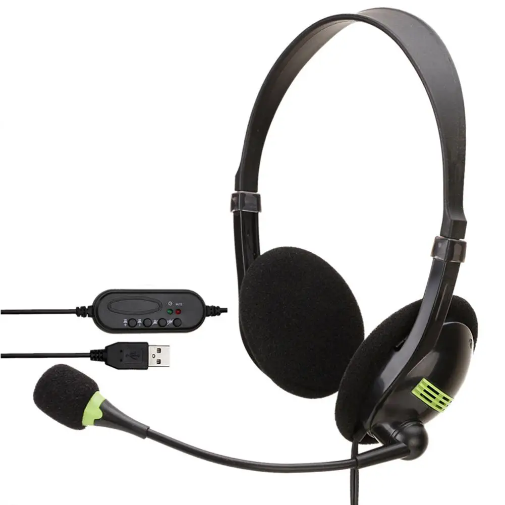 USB Wired Stereo s with Microphone Head Mounted Gaming Office Home Mute Headset