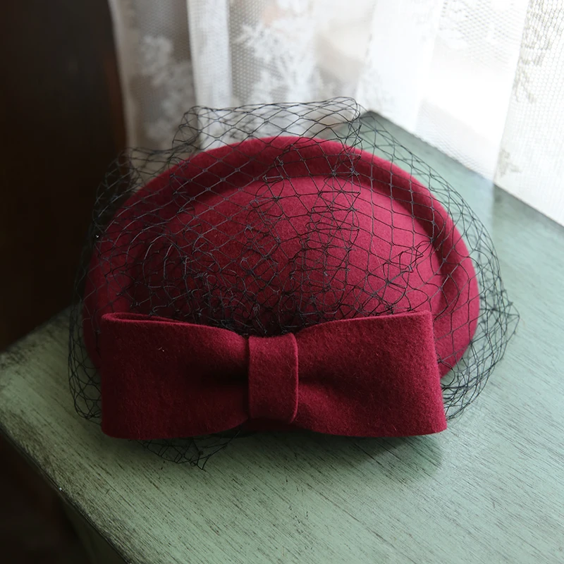 Paris Women Veil Bow Fedora Cap Blue 