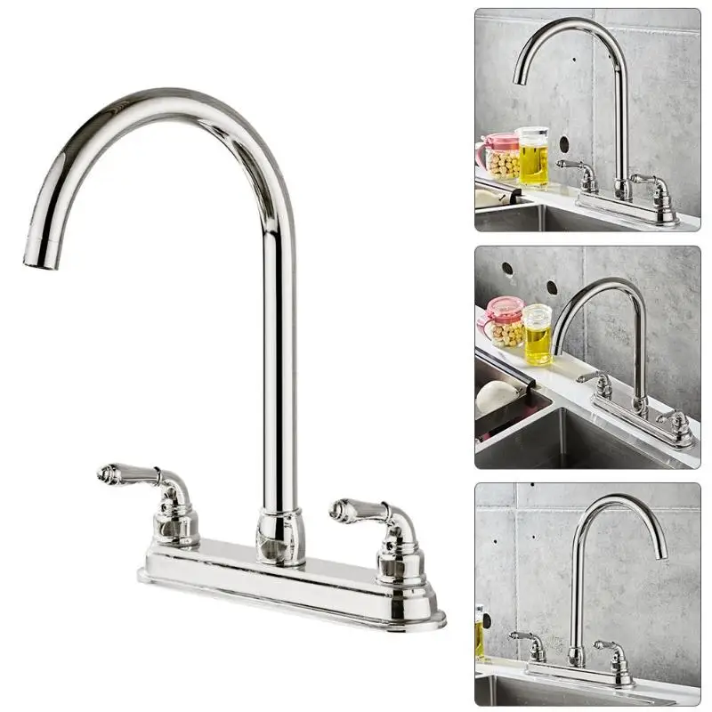 

Stainless Steel 2-handle Kitchen Fixed Faucet Dual Hole Home Sink Water Tap