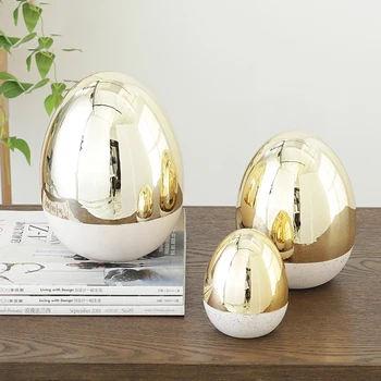 

Modern Sculpture Figurine Ornaments Gold And White Combined Egg Shape Office Ceramic Accessories Art Geometric Home Decor Craft