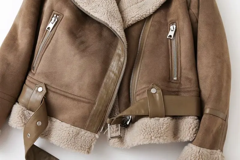 Tissu,vestes d'hiver en Faux cuir de mouton pour femme,manteaux bruns