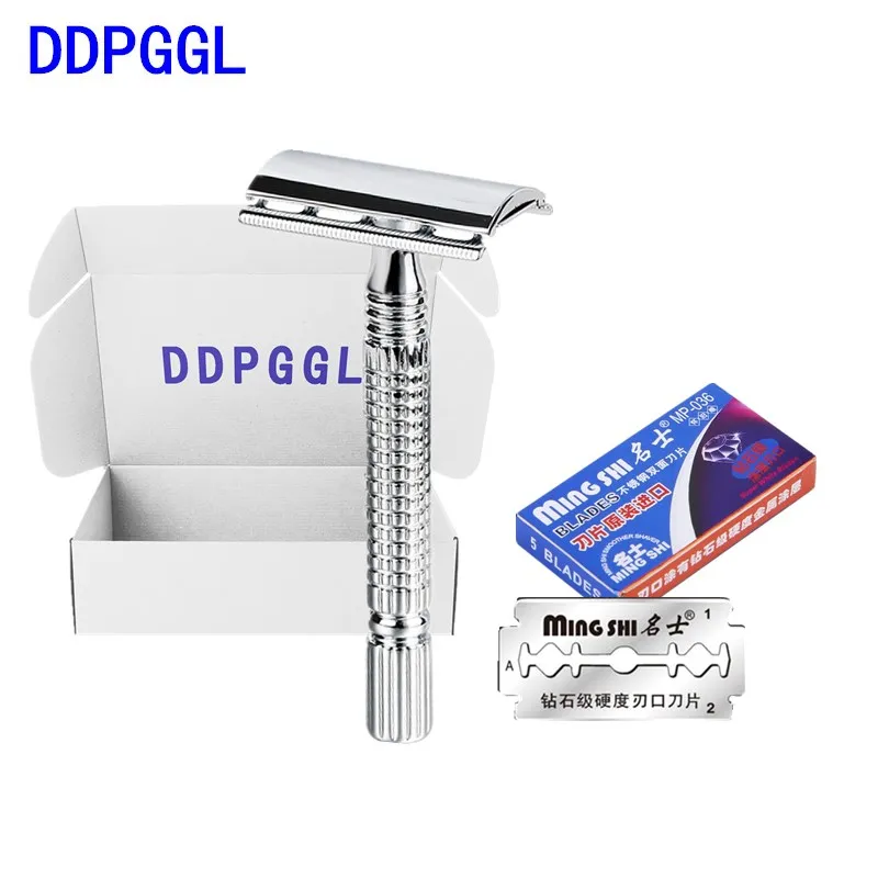 

DDPGGL Men Shaver Short Handle Classic Safety Razor Double Edge Mens Shaving Pack Cure Handle 1 Razor 6 Blade Manual Shavers