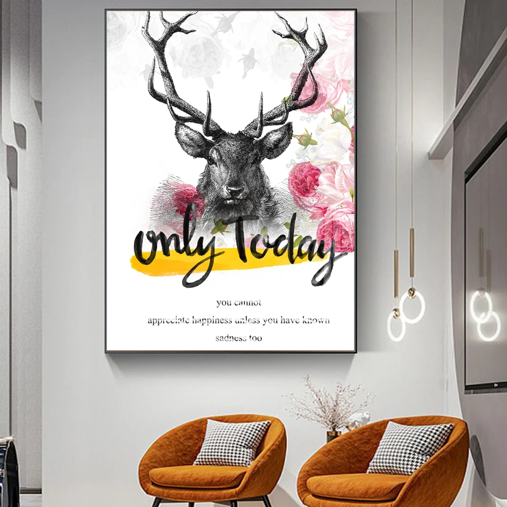 

Nordic animal oil painting flower elk Art Poster modern office living room corridor home decoration Abstract mural