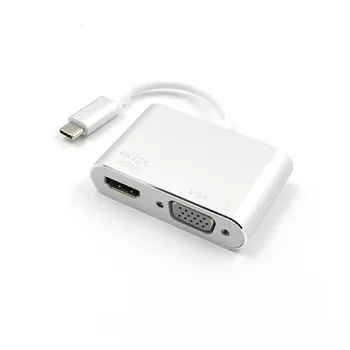 

USB Type C to HDMI & VGA Adapter Data Cable USB-C for Notebook Macbook Computer Cable Converter Silver
