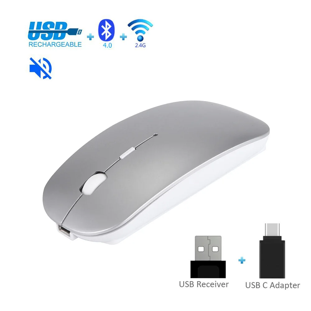 wireless mouse with usb c Wireless Mouse Bluetooth Mouse Mute 10m Charging Ergonomic Mouse Notebook Flat Ultra Thin USB Mouse 4.0+2.4G+type-c mouse Black wireless mouse for mac