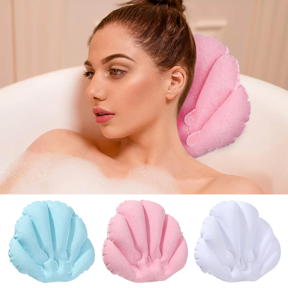 2021 Soft Spa Neck Bath Pillow With Suction Cups Inflatable Terry Cloth Fan-shaped Support Bathtub Cushion | Дом и сад