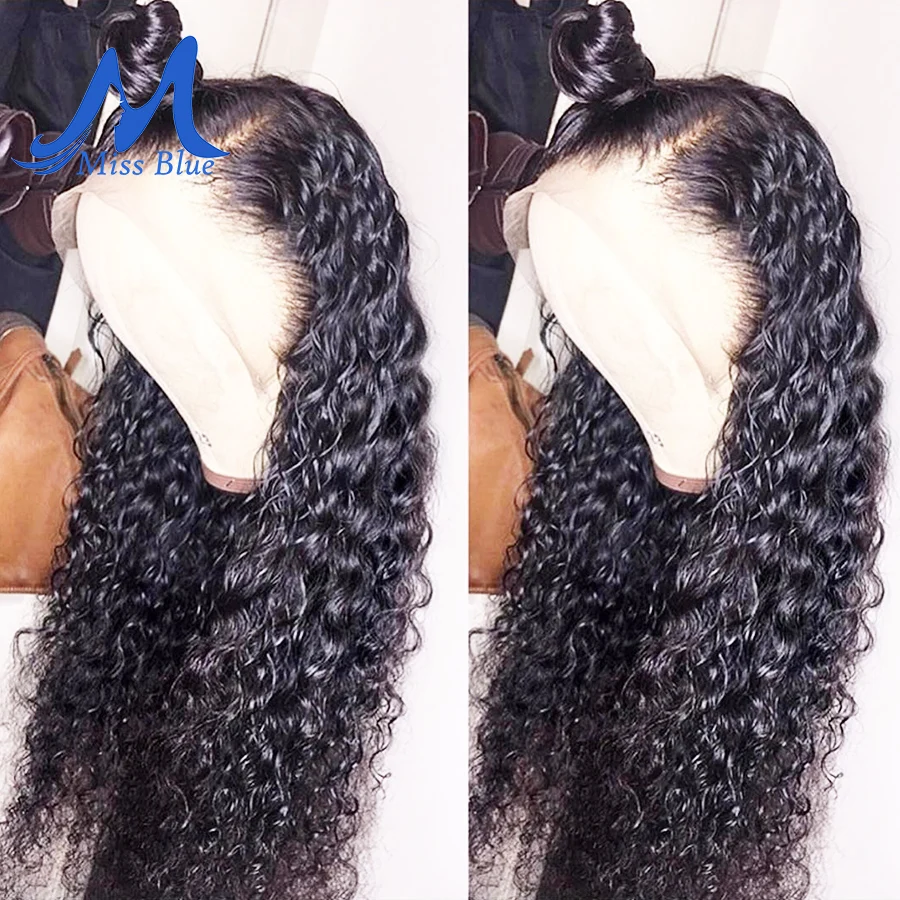 Missblue глубокая волна Синтетические волосы на кружеве человеческих волос парики с ребенком волос бразильский кудрявые волосы без повреждения кутикулы фронтальные короткий боб парики для черный Для женщин