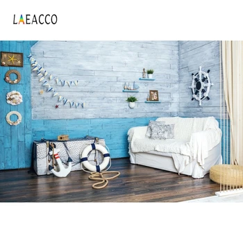 

Laeacco Sea Theme House Deco Photophone Photo Backgrounds Birthday Photography Backdrops Sofa Anchor Rudder Fishing Net For Baby