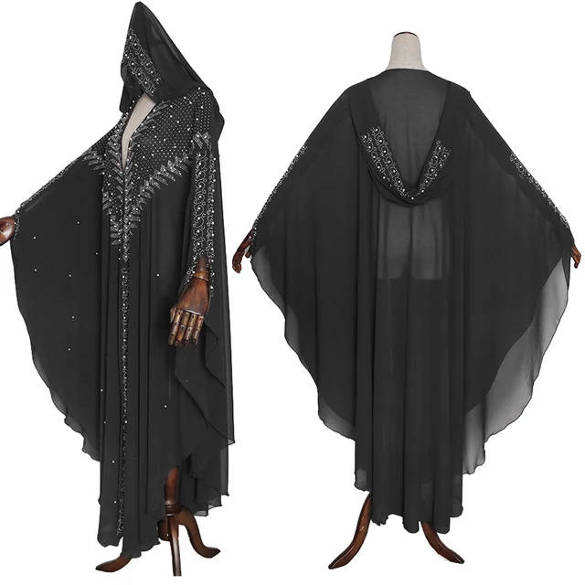 MD Muslim Kaftan Abaya Dress Kimono Women Dubai Open Abayas Turkish Stones Chiffon Hooded Dress Elegant African Plus Size Boubou 4
