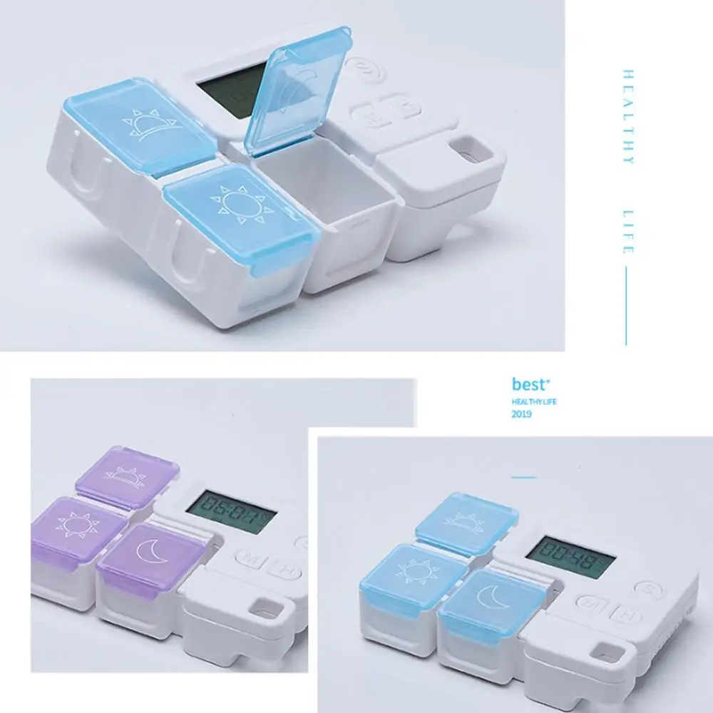 

3-Compartment Storage Portable Plastic Medicine Box Portable Sealed Moisture-Proof Sub-Packing Electronic Timing Reminder