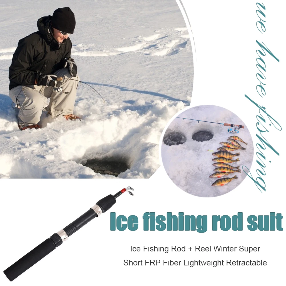62/65cm Winter Shrimp Ice Fishing Rods Ultra-Short Telescopic FRP Fiber  Fishing Reels Bait Anti Slip Handle Casting Rod Tackle