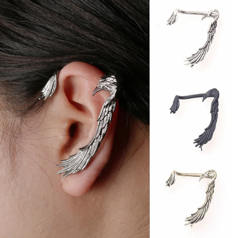 

Gothic Rock Punk Eagle Wings Clip Earrings For Women Men Retro Vintage Vampire Black Crow Ear Cuff Earring Jewelry 1PC