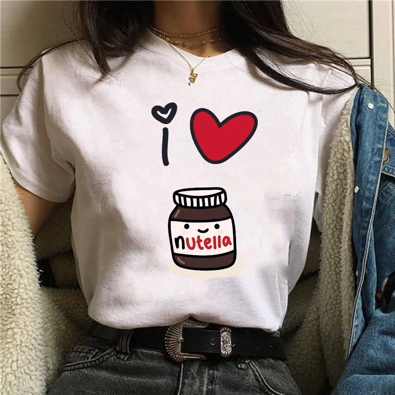 Женская футболка с принтом Nutella милая коротким рукавом и из мультфильма модные