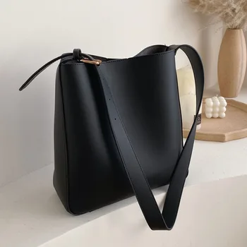 

Vintage Pu Leather Shoulder Bags for Women Fashion Large Capacity Crossbody Bags Women's Solid Color Bucket Handbag