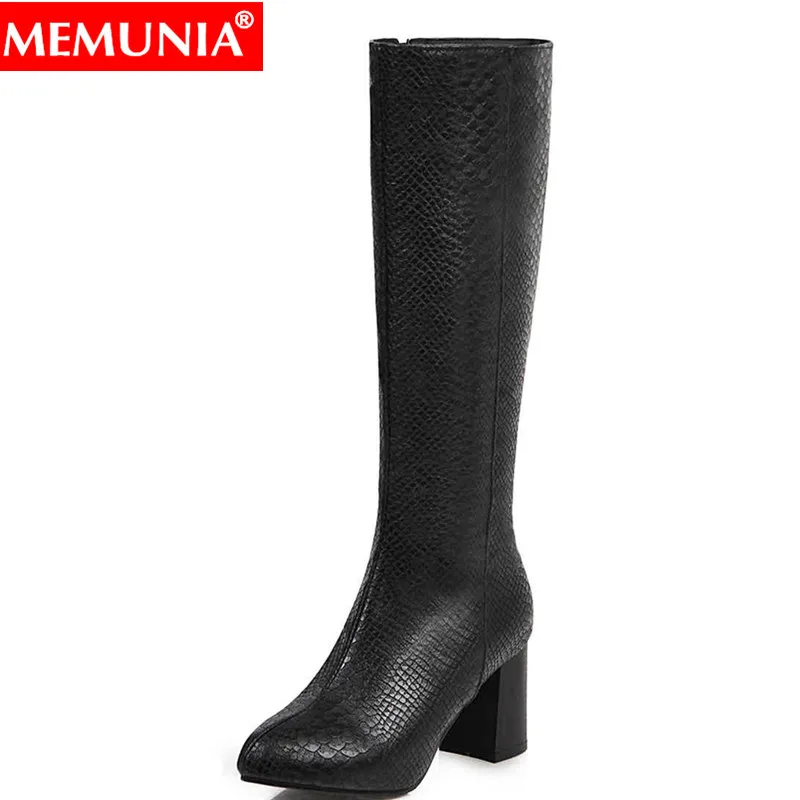 

MEMUNIA Plus size 34-48 New women boots square high heels knee high boots zipper female shoes woman autumn winter shoes
