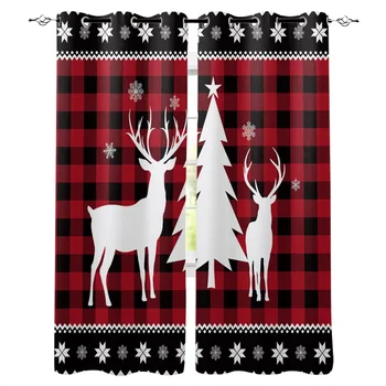 

Christmas Elk Christmas Tree Window Curtains Home Decor Curtains for Living Room Bedroom Kitchen Items