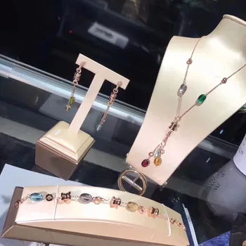 

Brand party Jewelry Set For Women opal muti color stone Necklace luxury replica zircon tessel Necklace Earrings Bracelet Set
