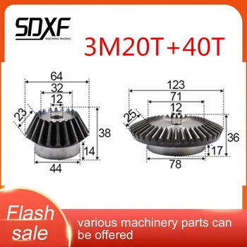 

2 pieces of precision bevel gear transmission ratio, 3M 20T+40T, craft holes need to be machined and fixed by themselves