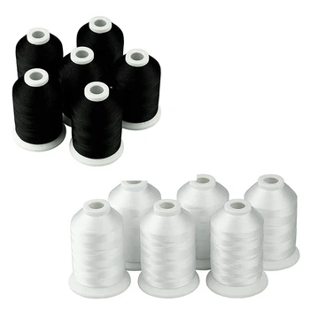 

BMBY-12 Pcs 1000M(1100Y) Polyester Machine Embroidery Threads for Brother Babylock Embroidery, 6 Pcs Black & 6 Pcs White