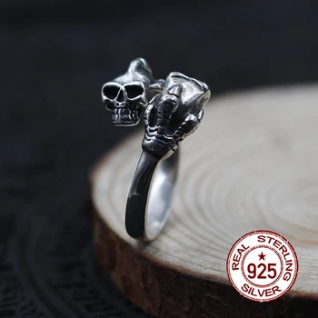 

S925 sterling silver men's open ring personality retro classic style skull modeling send lover's jewelry gift 2018 Hot new