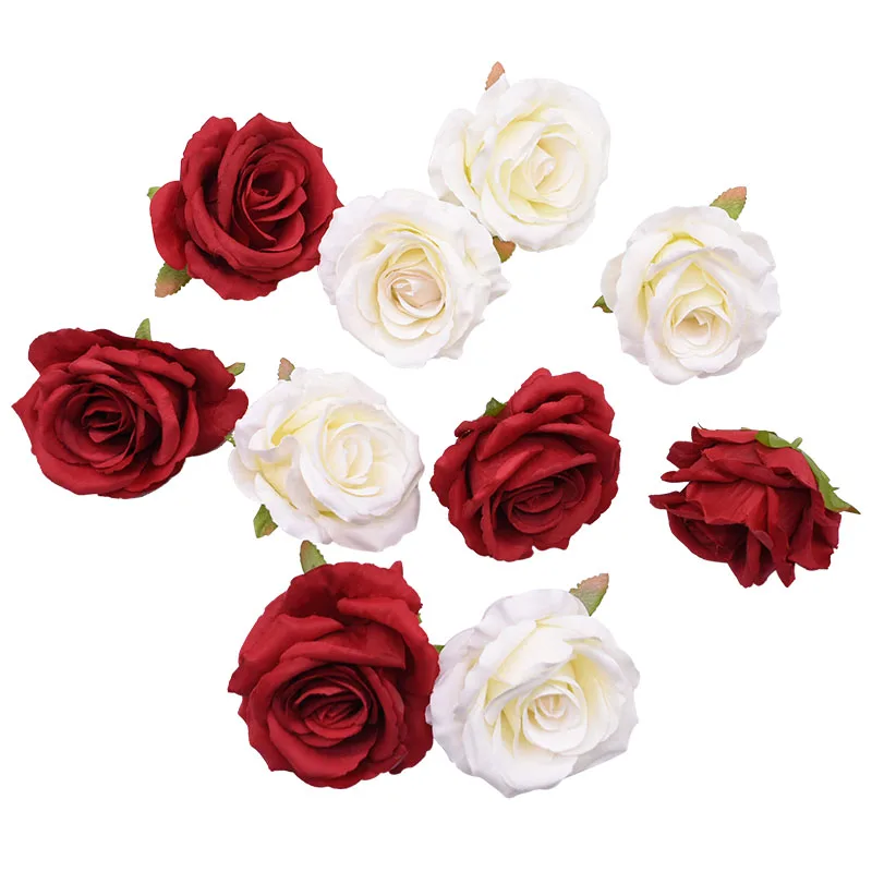 5/10pcs Artificial Rose Head Silk Leaves Flower For Home Wedding Party Gift Box Decoration Fake Flower DIY Christmas Wreath 10cm