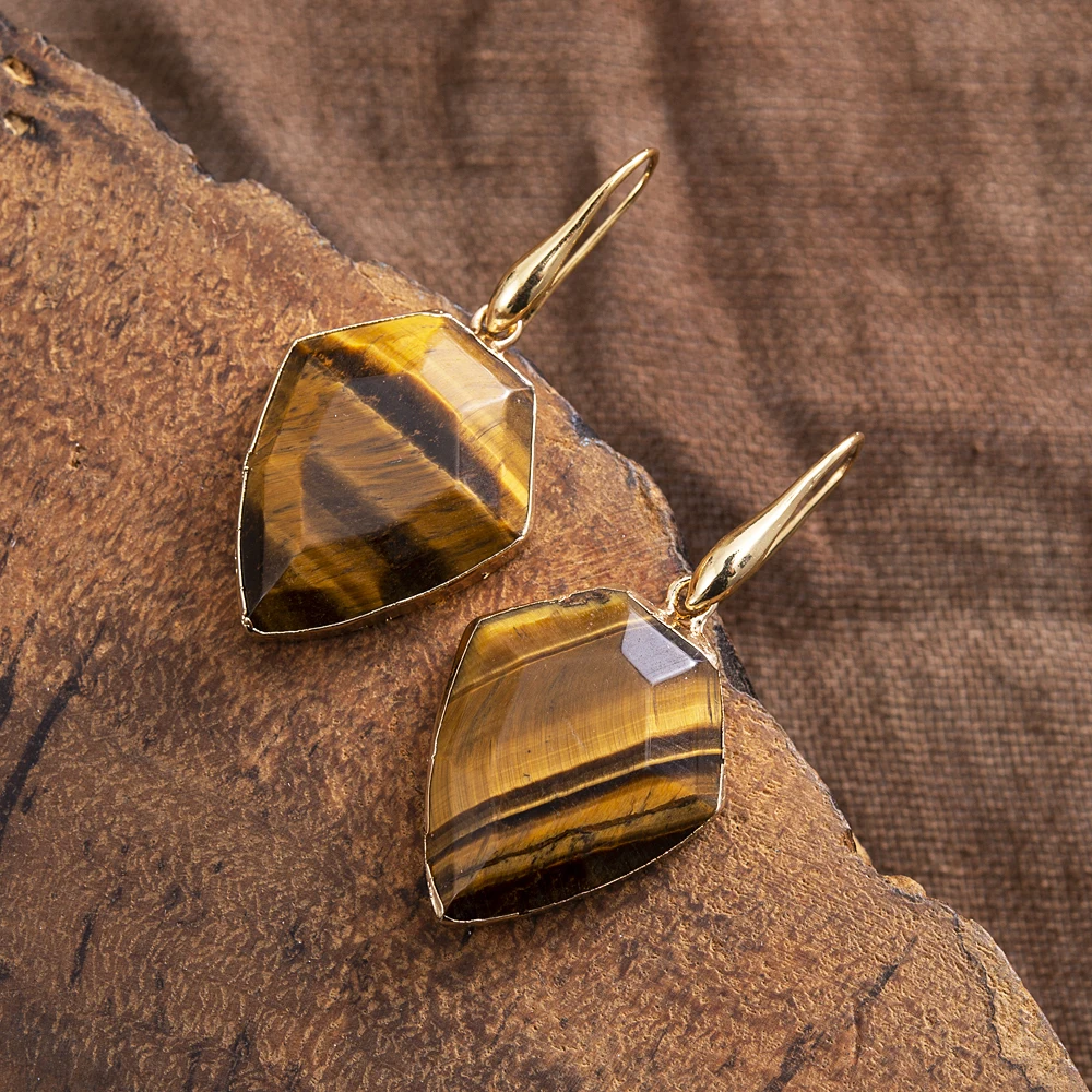 Tiger's Eye Shield Dangle Earrings