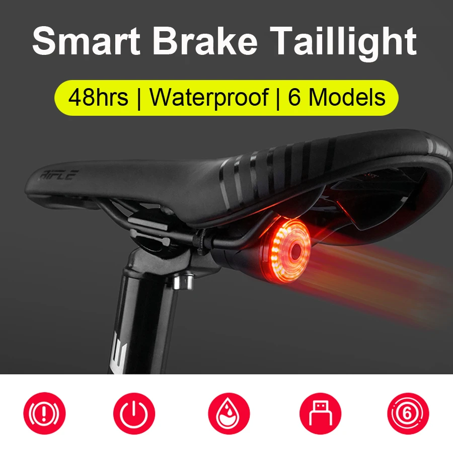 NEWBOLER luz trasera inteligente para bicicleta, arranque automático, freno de parada, IPX6, impermeable, recargable por USB, luz trasera bicicleta, luces LED para bicicleta|Luz bicicleta| - AliExpress