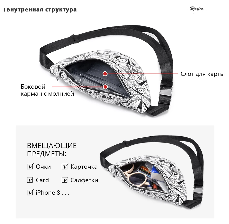 REALER поясная сумка Женская Геометрическая поясная сумка женская нагрудная сумка для телефона Кошельки Держатели карт