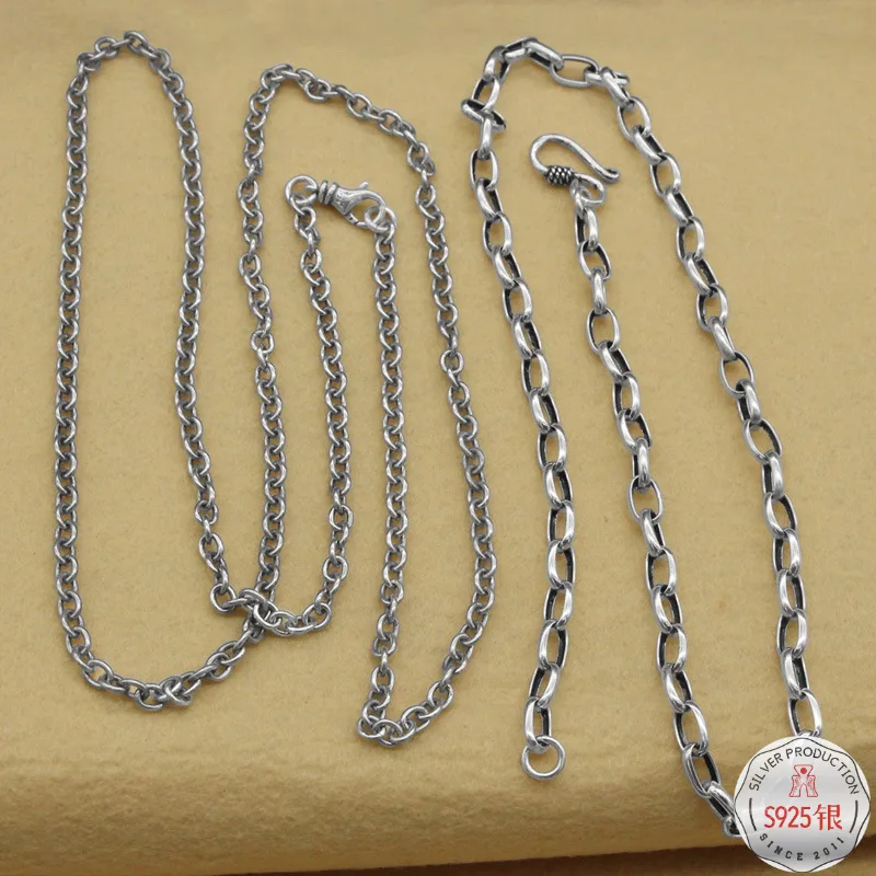 

Yin shi 925 Sterling Retro Black Hairdye Hemp Rope Handmade Necklace 8-10 Thick Type Cool Men's Women's Trend Cool