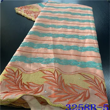 

Peach Latest African Laces 2020 Dry Lace Fabrics High Quality 100% Cotton Lace Fabric With Stones For Woman Clothes NA3258B-1