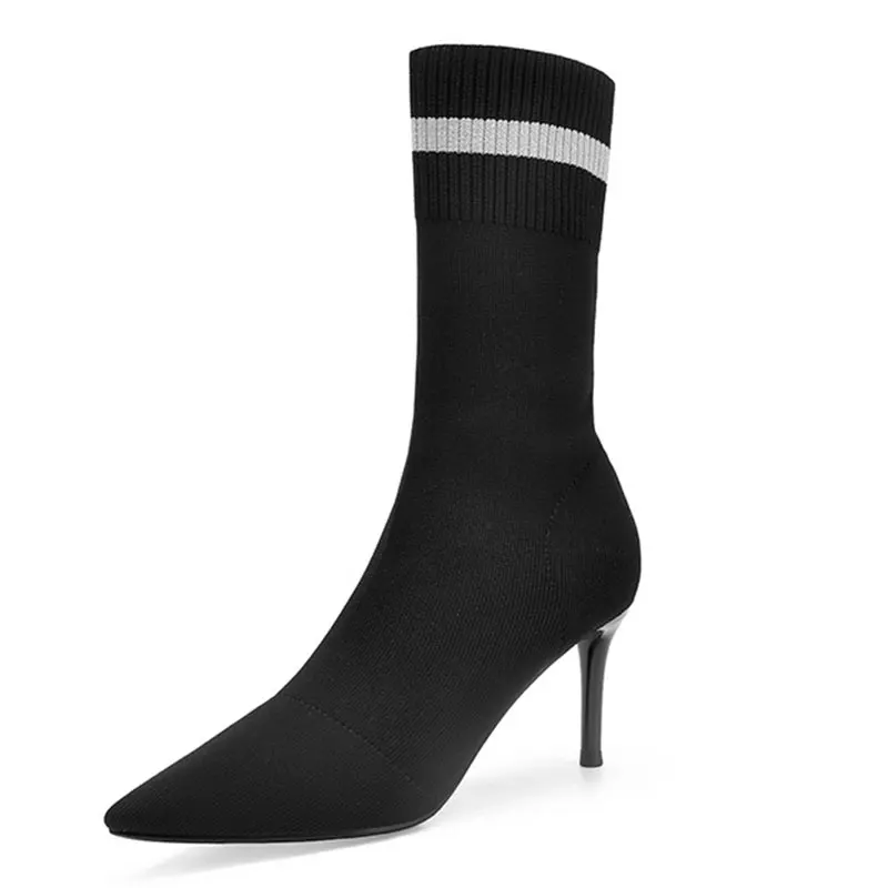 GENSHUO; Bota Feminina Mujer; Узкие черные эластичные осенние сапоги-носки; модная повседневная женская обувь; туфли-лодочки на высоком каблуке; ботиночки