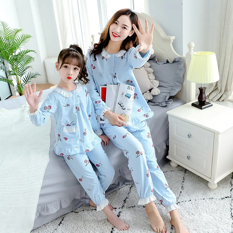 Blue Детские пижамы для мамы и дочки, одежда для сна, одежда для малышей, модные повседневные домашние наборы, хлопковые детские пижамы - Цвет: Blue