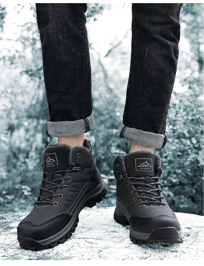 Baideng/мужские треккинговые ботинки из искусственной кожи с высоким берцем и мехом; Качественная обувь для альпинизма; нескользящие мужские зимние кроссовки для охоты и треккинга