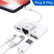 Adapter for Lightning to RJ45 Ethernet LAN Wired Network for iPhone/iPad all series with charging and USB 3 camera reader port