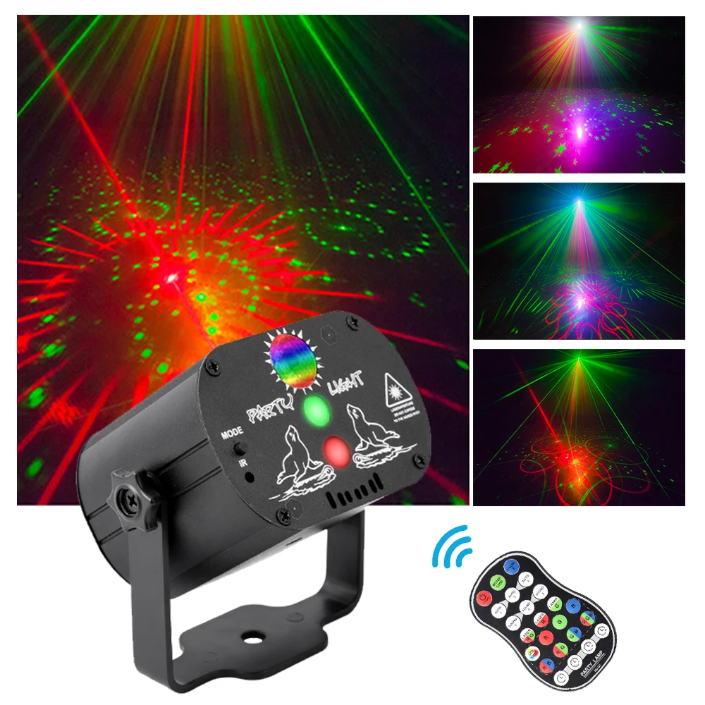 

Светодиодный диско-проектор с 60 узорами, лазерный прожектор RGB для диджея с музыкальным управлением, с USB-зарядкой, Рождественский сценический свет для домашней вечеринки, дня рождения