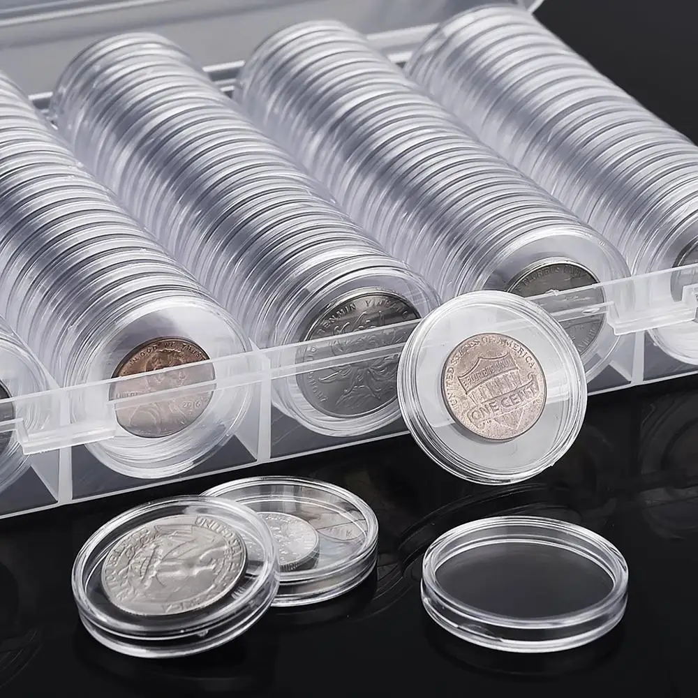 Cheers.US 20Pcs 46mm Coin Holder Capsules Clear Round Plastic Coin Container Case For Coin Collection Supplies