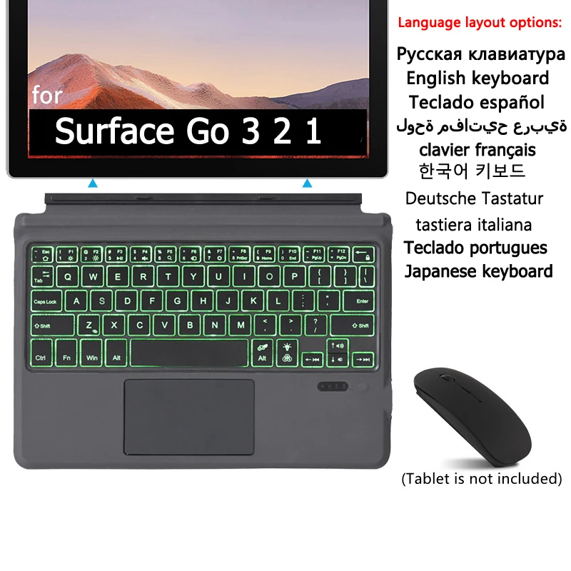 

Funda for Microsoft Surface Go 3 2 1 Russian Spanish Portuguese German Italian Korean Case Keyboard Backlit Touchpad Teclado