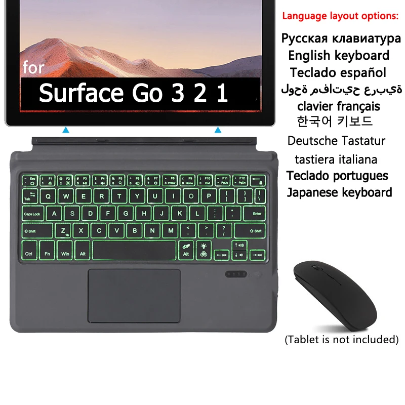 Funda Per Microsoft Surface Go 3 2 1 Russo Spagnolo Portoghese Tedesco Italiano Coreano Custodia Tastiera Touchpad Retroilluminato Teclado