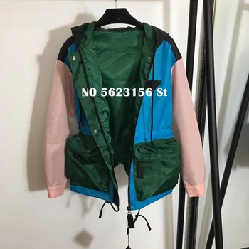 

2020 Summer New Women Casual Jacket coat Pocket patchwork Contrast color Hooded Sun-Protective Jacket Coat